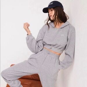 For Love & Lemons Josie Heather‎ Gray Cropped Hooded Sweatshirt Size Large